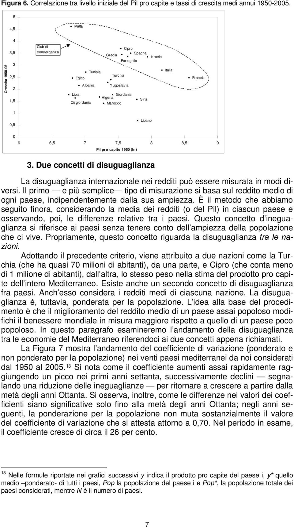 Italia Francia 1 0,5 Libano 0 6 6,5 7 7,5 8 8,5 Pil pro capite 1950 (ln) 9 3. Due concetti di disuguaglianza La disuguaglianza internazionale nei redditi può essere misurata in modi diversi.