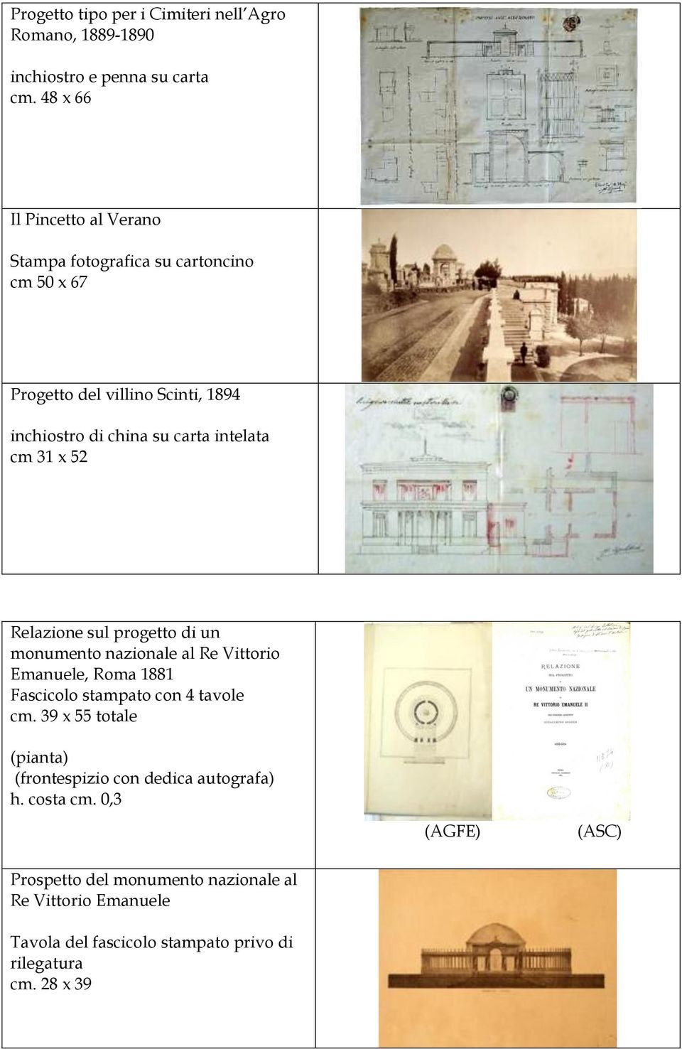 intelata cm 31 x 52 Relazione sul progetto di un monumento nazionale al Re Vittorio Emanuele, Roma 1881 Fascicolo stampato con 4 tavole cm.