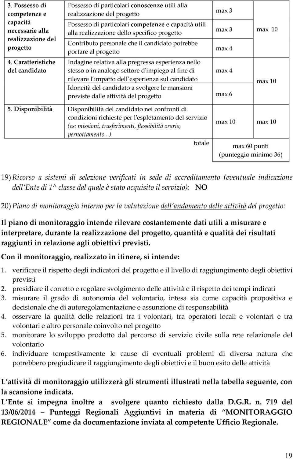 Contributo personale che il candidato potrebbe portare al progetto max 3 max 3 max 4 Indagine relativa alla pregressa esperienza nello stesso o in analogo settore d'impiego al fine di max 4 rilevare