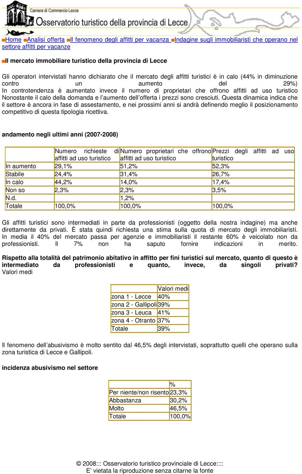 offrono affitti ad uso turistico Nonostante il calo della domanda e l aumento dell offerta i prezzi sono cresciuti.