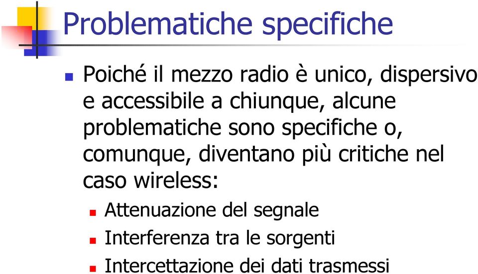 comunque, diventano più critiche nel caso wireless: Attenuazione del