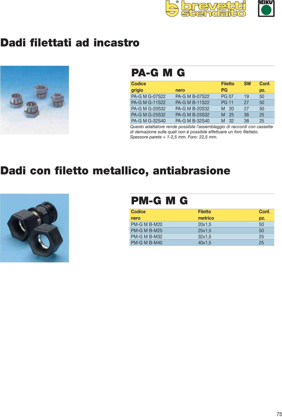 B-25S32 M 25 36 25 PA-G M G-32S40 PA-G M B-32S40 M 32 38 25 Questo adattatore rende possibile l assemblaggio di raccordi con cassette di derivazione sulle quali