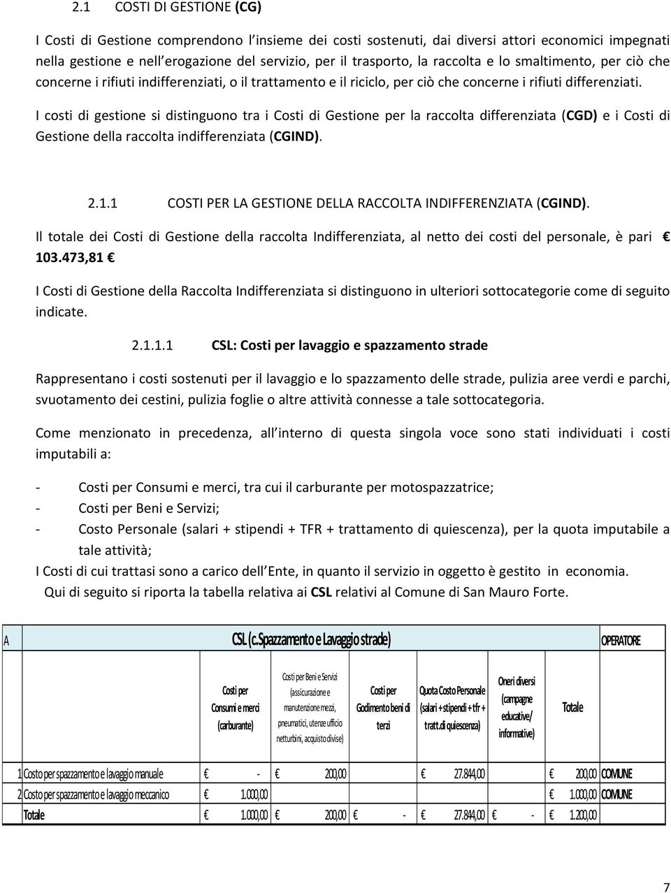 I costi di gestione si distinguono tra i Costi di Gestione per la raccolta differenziata (CGD) e i Costi di Gestione della raccolta indifferenziata (CGIND). 2.1.