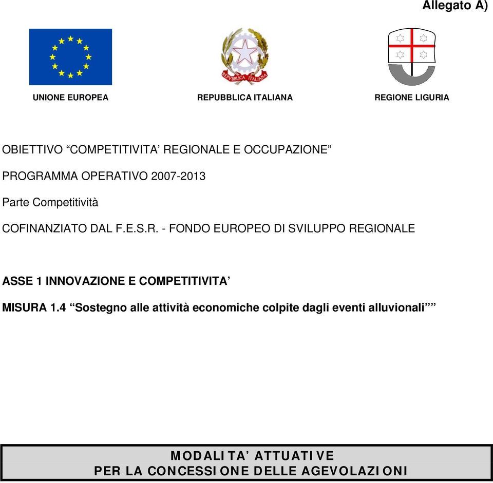 GRAMMA OPERATIVO 007-013 Parte Competitività COFINANZIATO DAL F.E.S.R. - FONDO EUROPEO DI SVILUPPO REGIONALE ASSE 1 INNOVAZIONE E COMPETITIVITA MISURA 1.