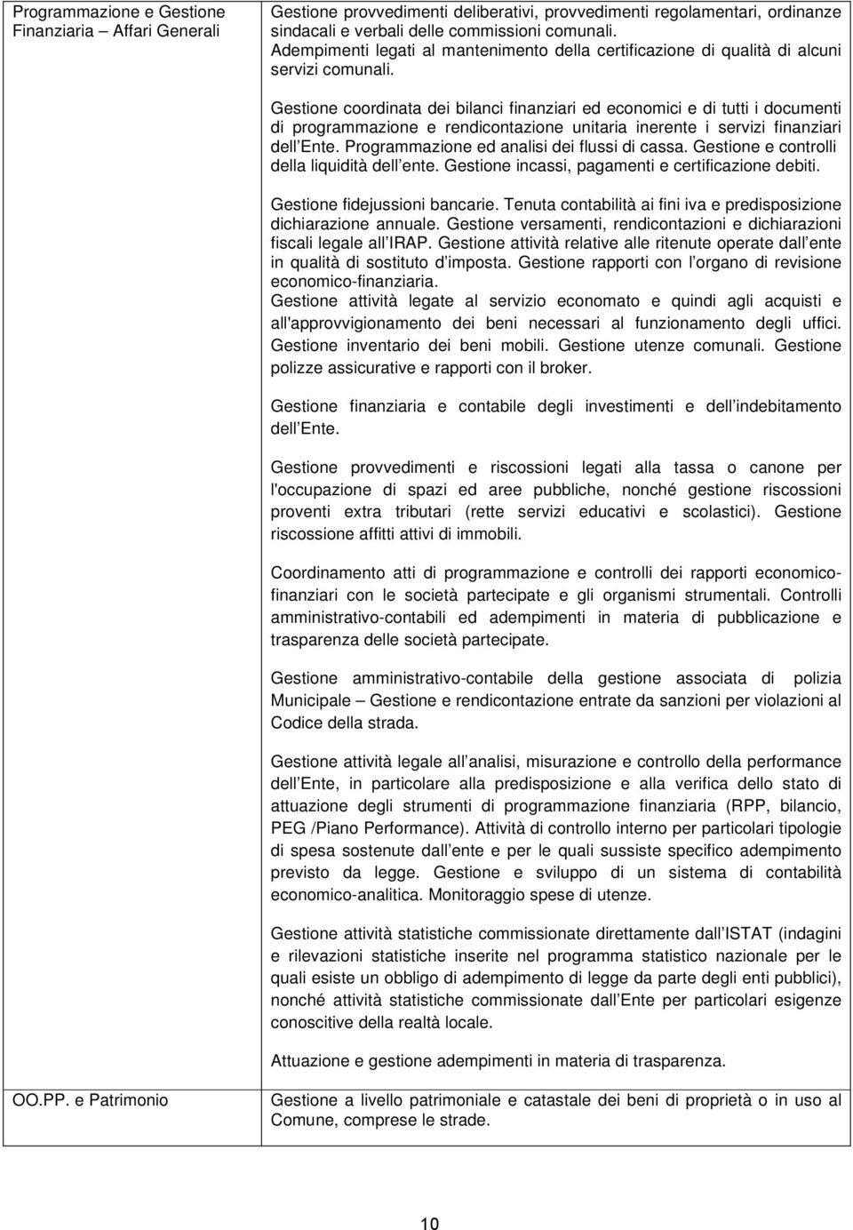 Gestione coordinata dei bilanci finanziari ed economici e di tutti i documenti di programmazione e rendicontazione unitaria inerente i servizi finanziari dell Ente.