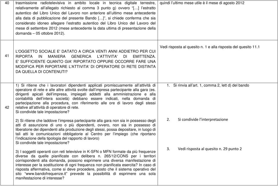 mese di settembre 2012 (mese antecedente la data ultima di presentazione della domanda 05 ottobre 2012).