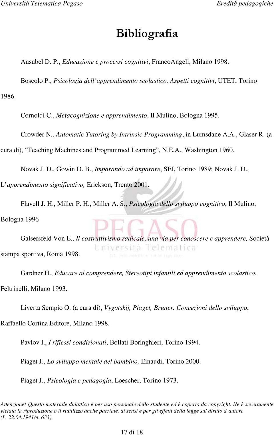 (a cura di), Teaching Machines and Programmed Learning, N.E.A., Washington 1960. Novak J. D., Gowin D. B., Imparando ad imparare, SEI, Torino 1989; Novak J. D., L apprendimento significativo, Erickson, Trento 2001.