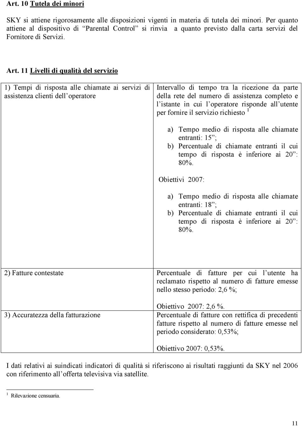 11 Livelli di qualità del servizio 1) Tempi di risposta alle chiamate ai servizi di assistenza clienti dell operatore Intervallo di tempo tra la ricezione da parte della rete del numero di assistenza