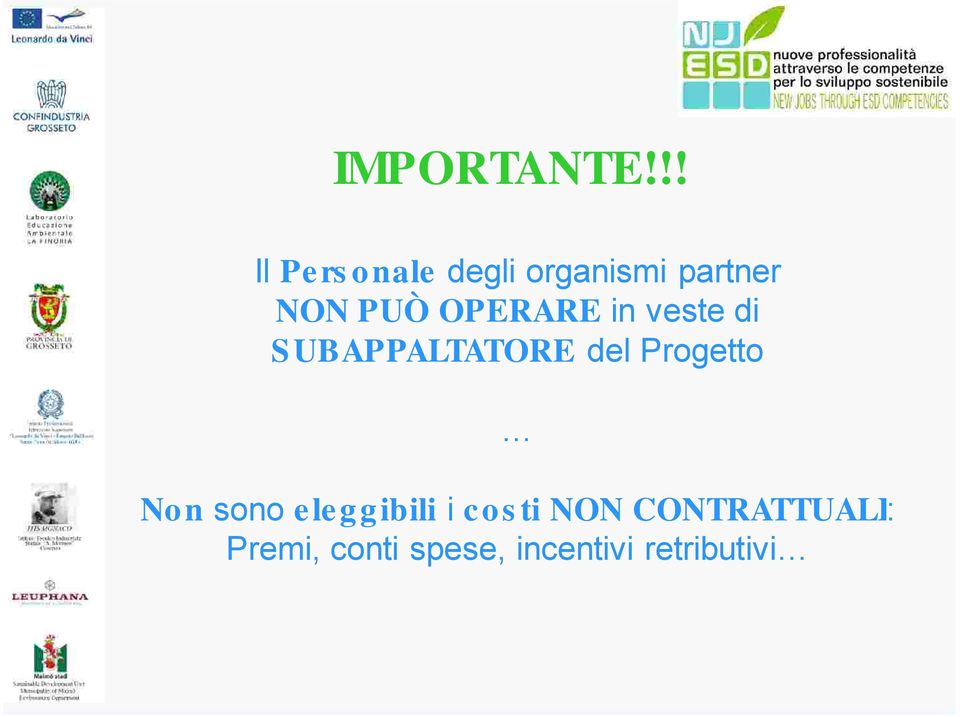 OPERARE in veste di S UBAPPALTATORE del Progetto