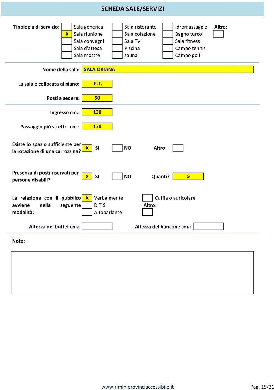 50 130 170 Esiste lo spazio sufficiente per la rotazione di una carrozzina? X SI NO Presenza di posti riservati per persone disabili? X SI NO Quanti?