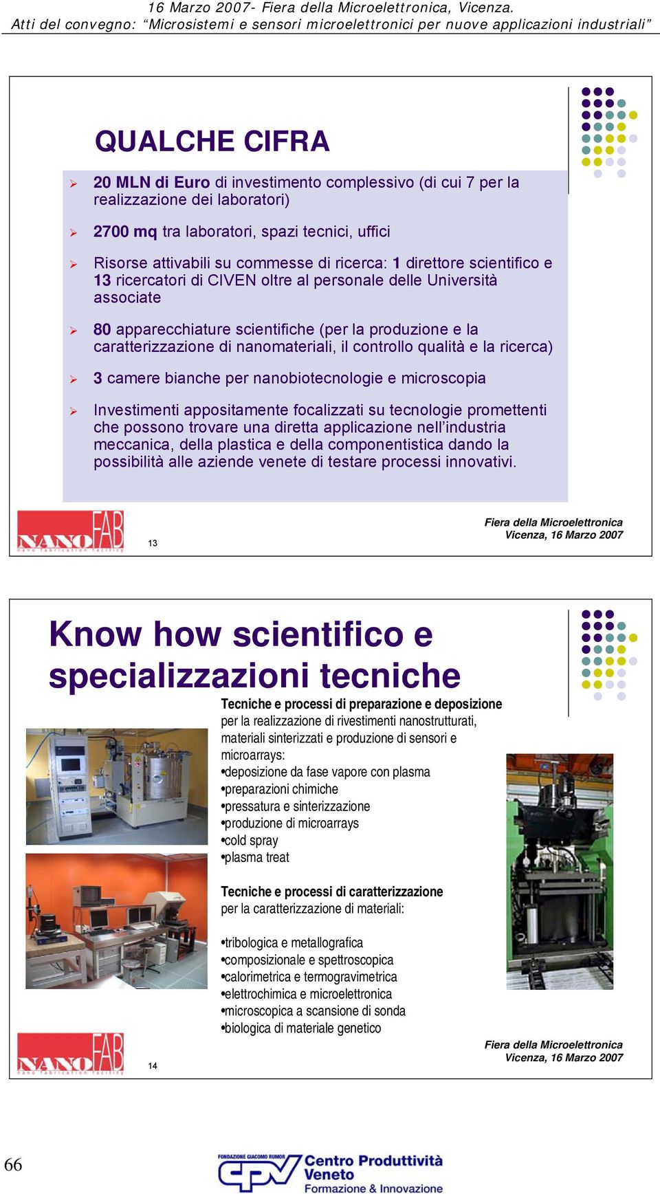 direttore scientifico e 13 ricercatori di CIVEN oltre al personale delle Università associate 80 apparecchiature scientifiche (per la produzione e la caratterizzazione di nanomateriali, il controllo