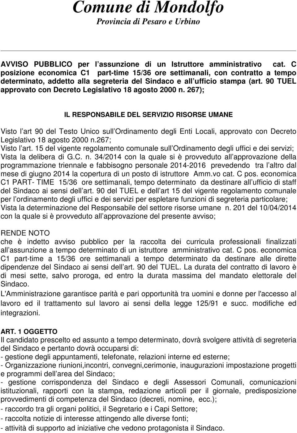 90 TUEL approvato con Decreto Legislativo 18 agosto 2000 n.