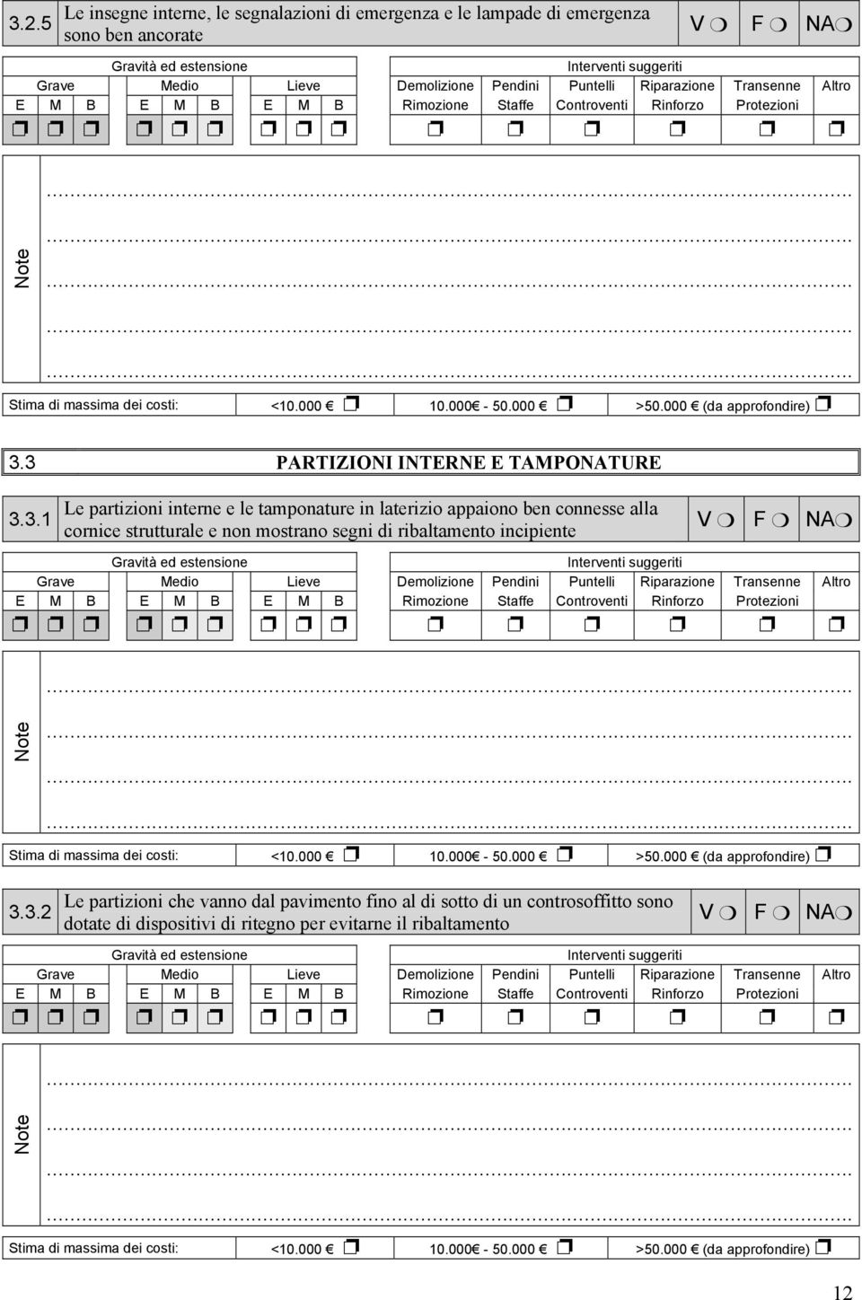 connesse alla cornice strutturale e non mostrano segni di ribaltamento incipiente V F NA 3.