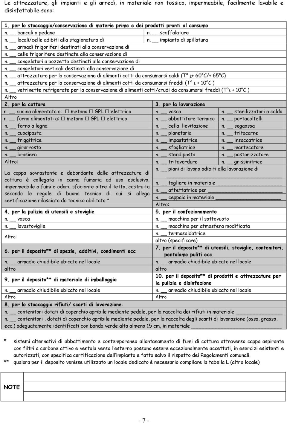 armadi frigoriferi destinati alla conservazione di n. celle frigorifere destinate alla conservazione di n. congelatori a pozzetto destinati alla conservazione di n.