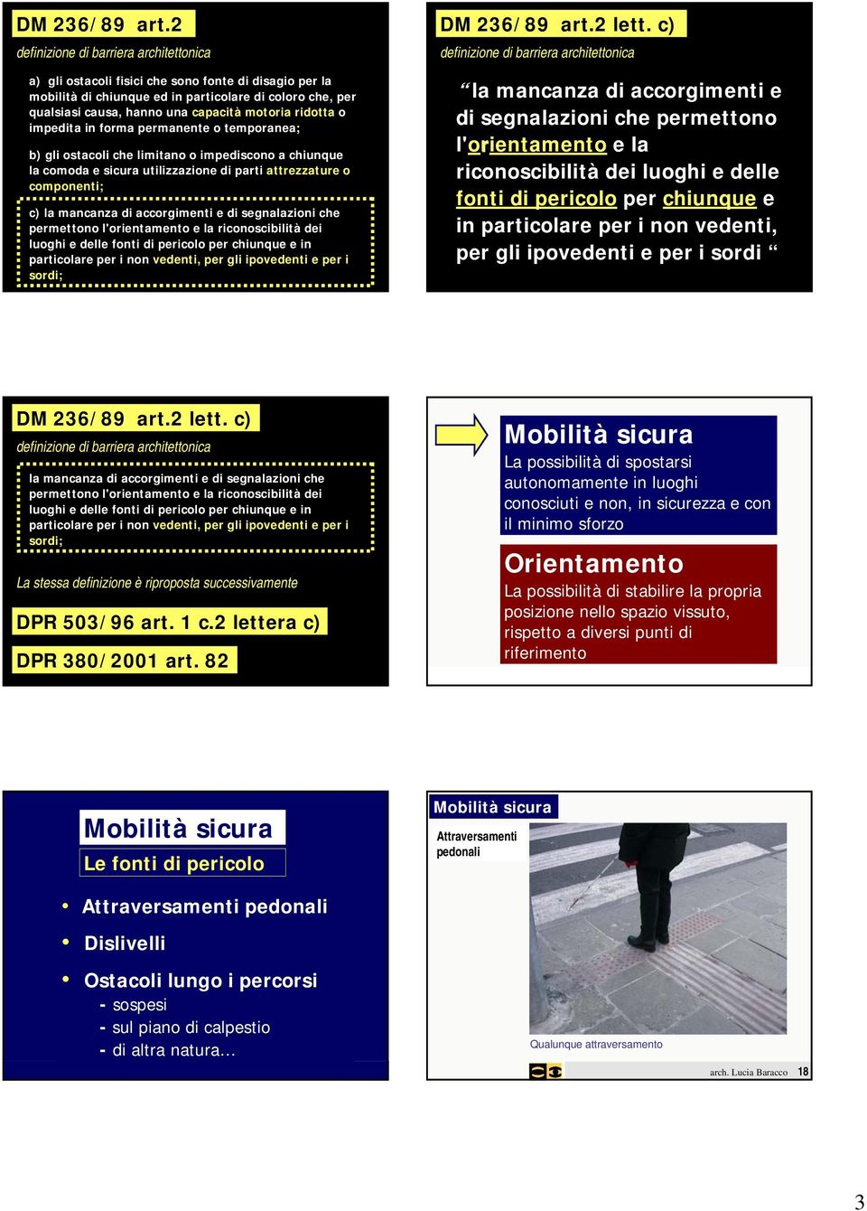 ridotta o impedita in forma permanente o temporanea; b) gli ostacoli che limitano o impediscono a chiunque la comoda e sicura utilizzazione di parti attrezzature o componenti; c) la mancanza di