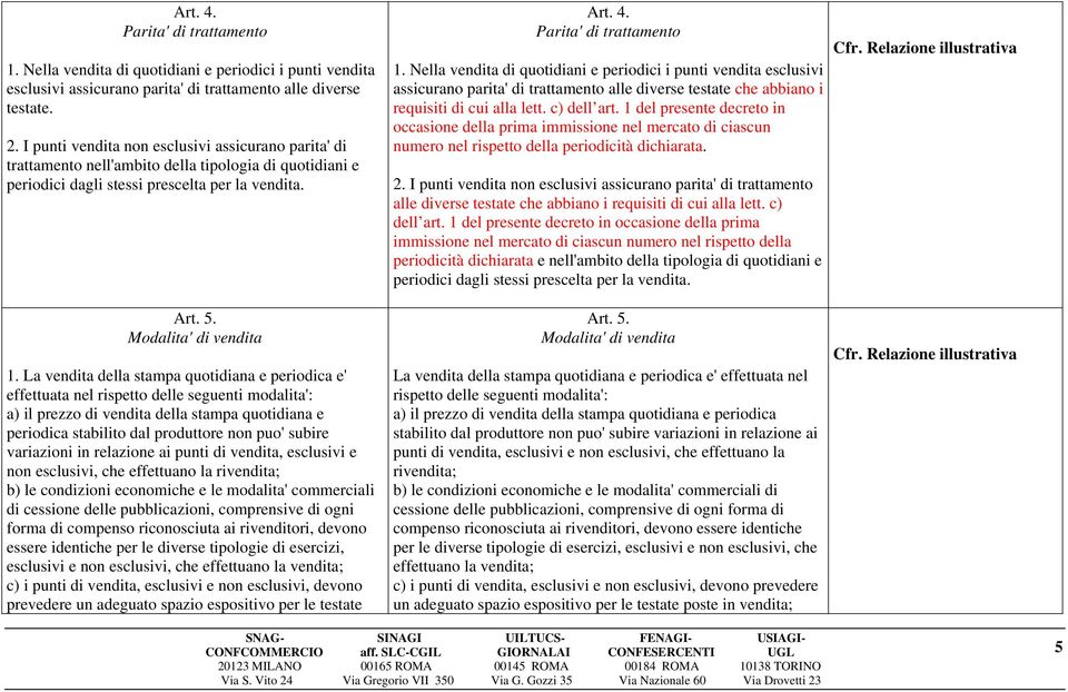 La vendita della stampa quotidiana e periodica e' effettuata nel rispetto delle seguenti modalita': a) il prezzo di vendita della stampa quotidiana e periodica stabilito dal produttore non puo'