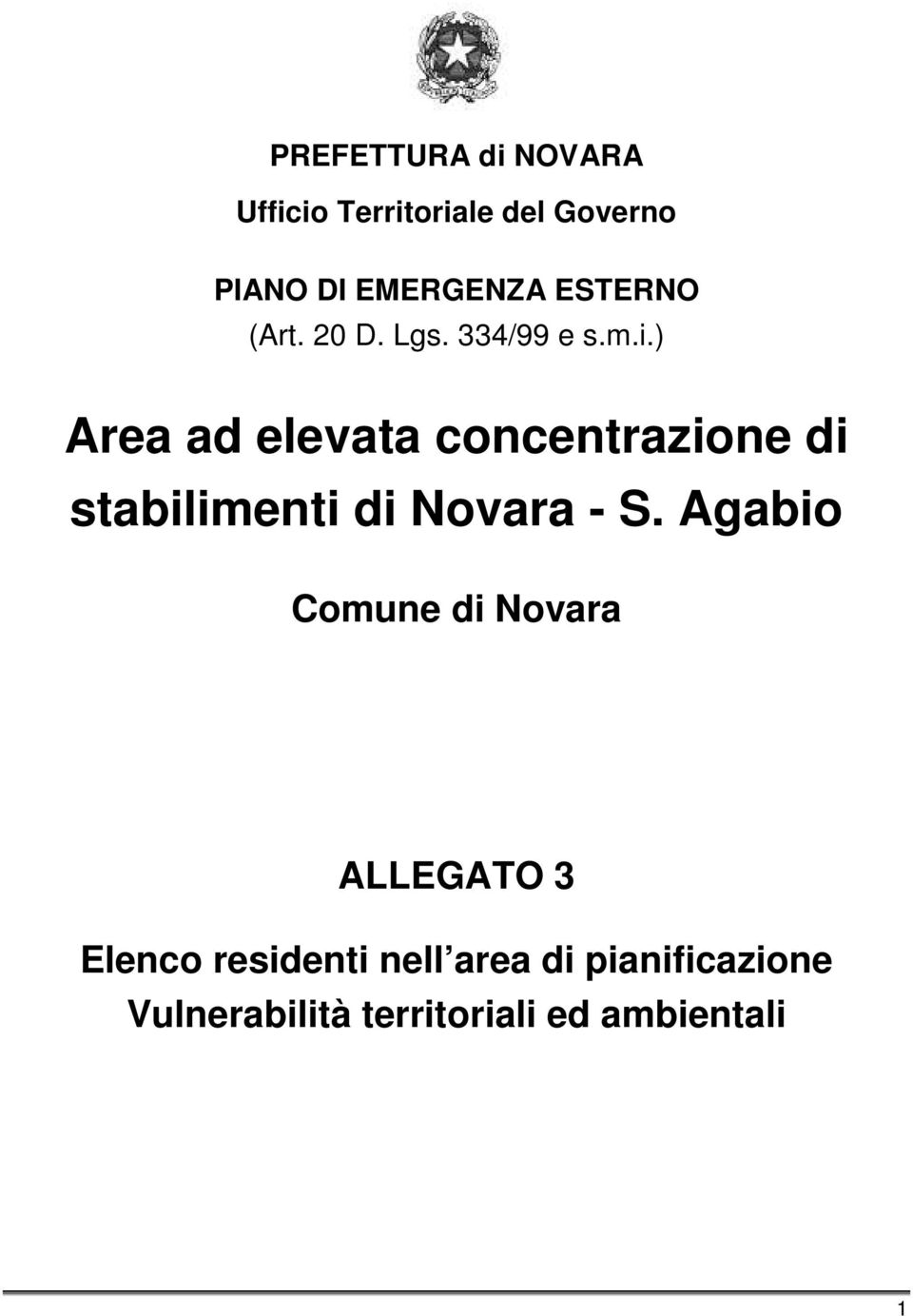 ) Area ad elevata concentrazione di stabilimenti di Novara - S.