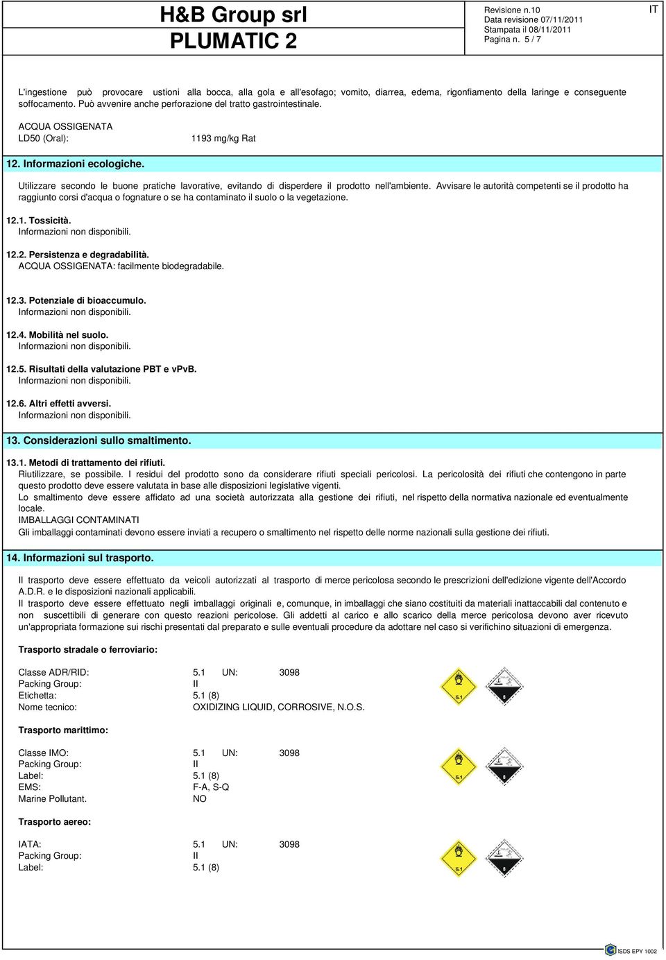 Utilizzare secondo le buone pratiche lavorative, evitando di disperdere il prodotto nell'ambiente.