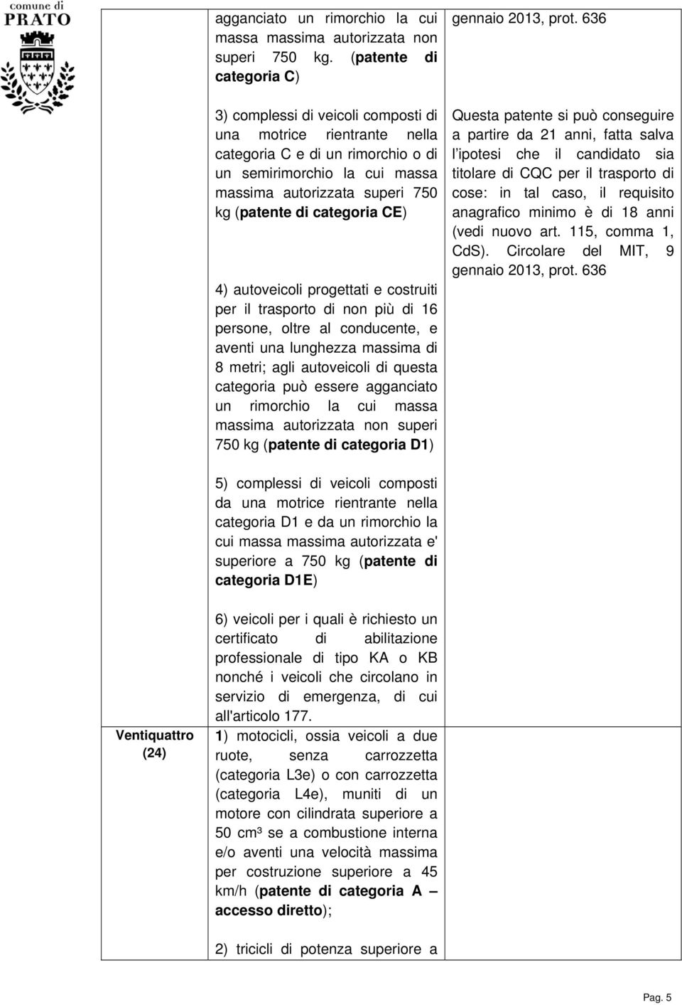 di categoria CE) 4) autoveicoli progettati e costruiti per il trasporto di non più di 16 persone, oltre al conducente, e aventi una lunghezza massima di 8 metri; agli autoveicoli di questa categoria