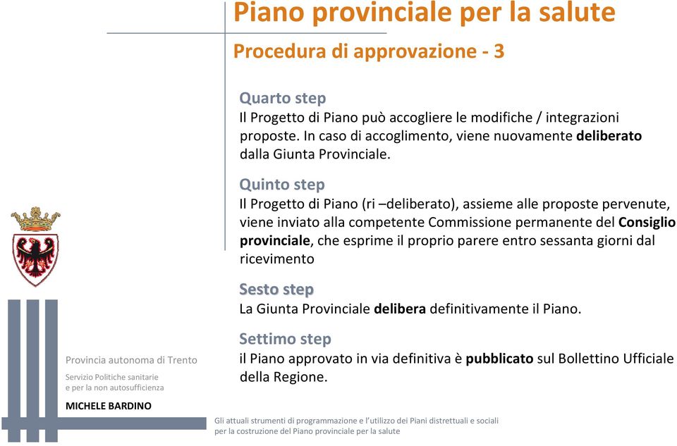 Quinto step Il Progetto di Piano (ri deliberato), assieme alle proposte pervenute, viene inviato alla competente Commissione permanente del Consiglio