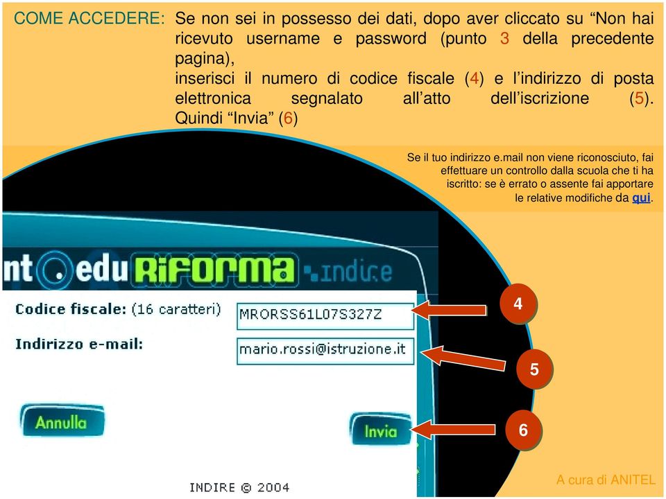 all atto dell iscrizione (5). Quindi Invia (6) Se il tuo indirizzo e.