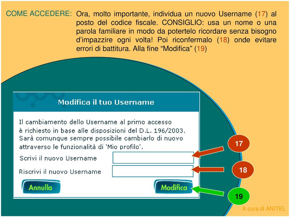 CONSIGLIO: usa un nome o una parola familiare in modo da potertelo