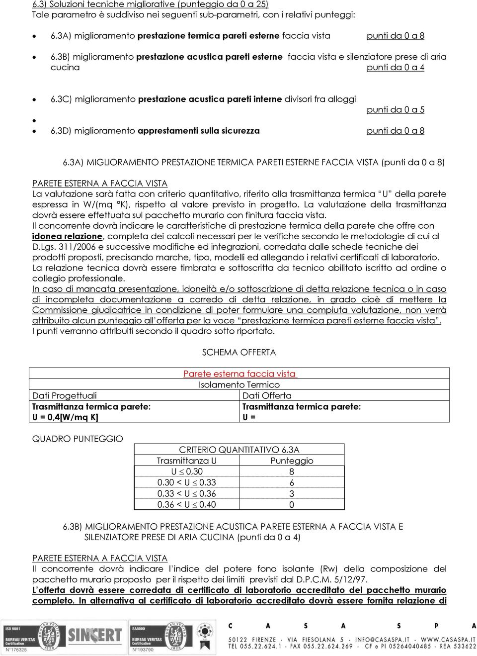 3B) miglioramento prestazione acustica pareti esterne faccia vista e silenziatore prese di aria cucina punti da 0 a 4 6.