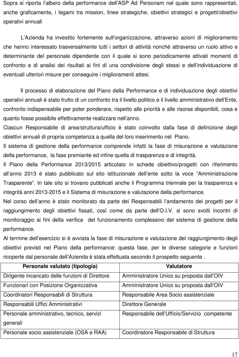 ruolo attivo e determinante del personale dipendente con il quale si sono periodicamente attivati momenti di confronto e di analisi dei risultati ai fini di una condivisione degli stessi e dell