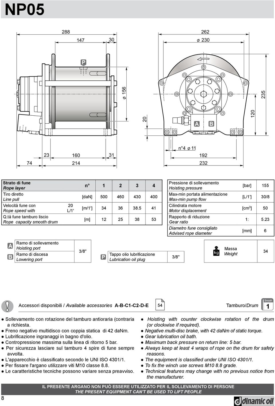 23 iametro fune consigliato dvised rope diameter [mm] 6 3/8" 3/8" 34 ccessori disponibili / vailable accessories --C1-C2--E Tamburo/rum Freno negativo multidisco con