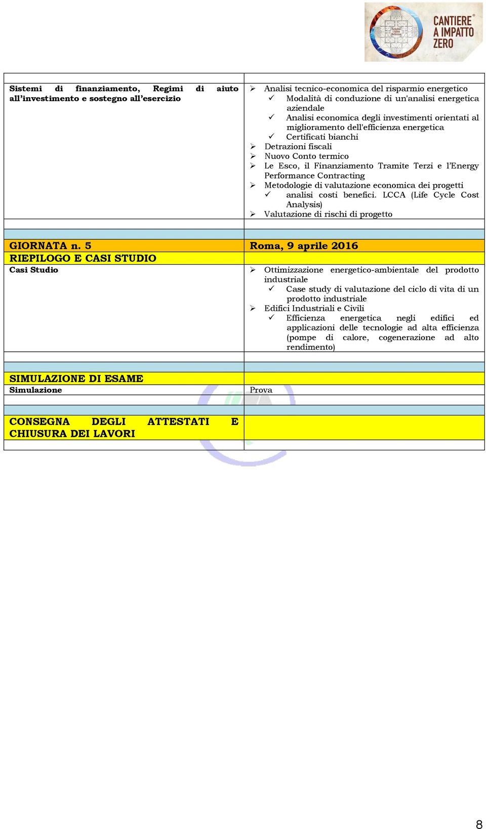 Energy Performance Contracting Metodologie di valutazione economica dei progetti analisi costi benefici. LCCA (Life Cycle Cost Analysis) Valutazione di rischi di progetto GIORNATA n.