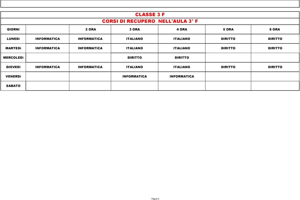 INFORMATICA ITALIANO ITALIANO DIRITTO DIRITTO MERCOLEDì DIRITTO DIRITTO GIOVEDì