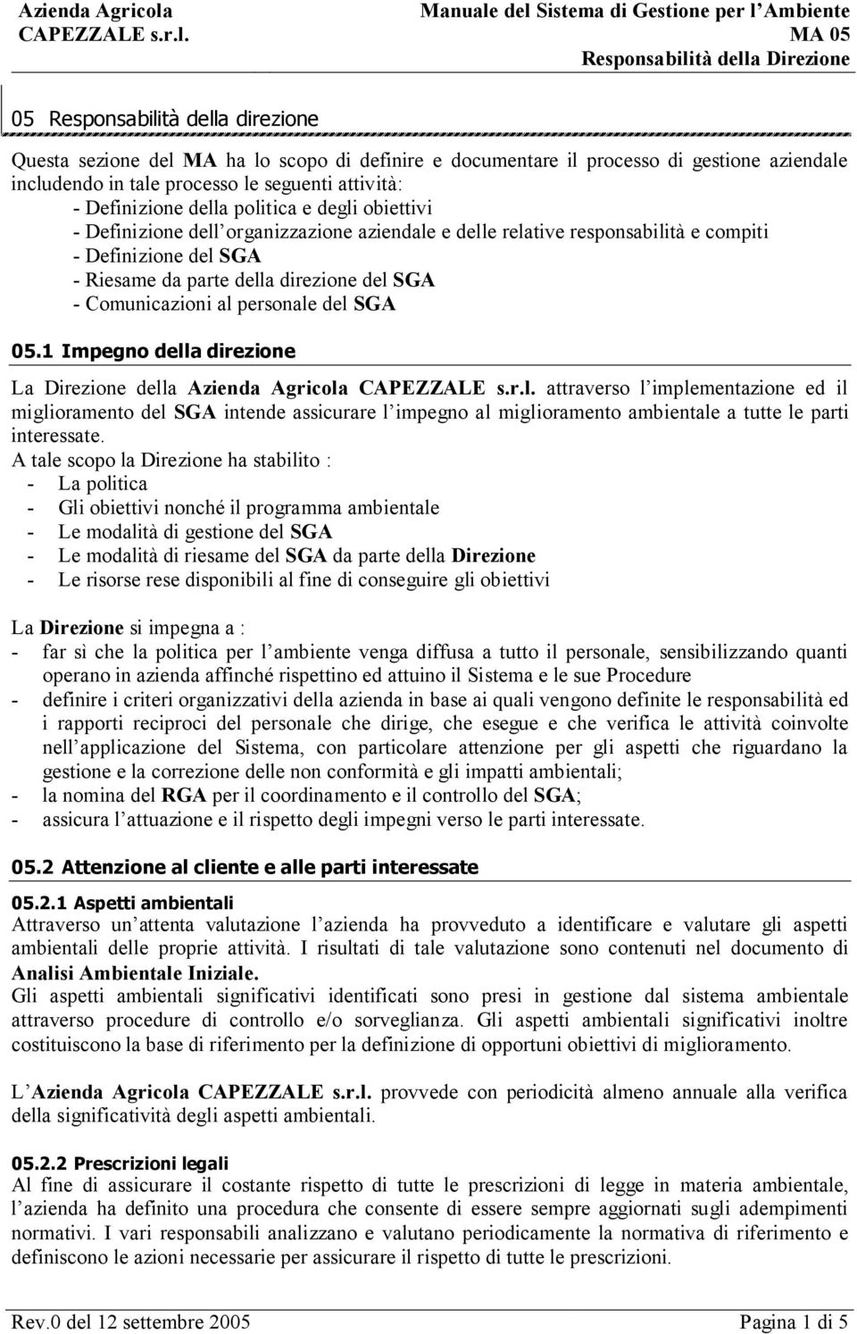 direzione del SGA - Comunicazioni al personale del SGA 05.