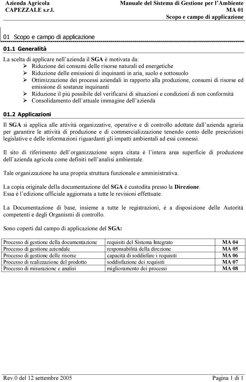 Ottimizzazione dei processi aziendali in rapporto alla produzione, consumi di risorse ed emissione di sostanze inquinanti Riduzione il più possibile del verificarsi di situazioni e condizioni di non