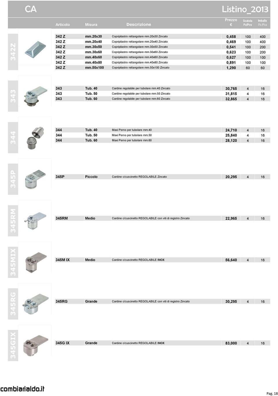 40x60 Zincato 0,627 100 100 342 Z mm.40x80 Copripilastro rettangolare mm.40x80 Zincato 0,891 100 100 342 Z mm.50x100 Copripilastro rettangolare mm.50x100 Zincato 1,290 60 60 343 Tub.