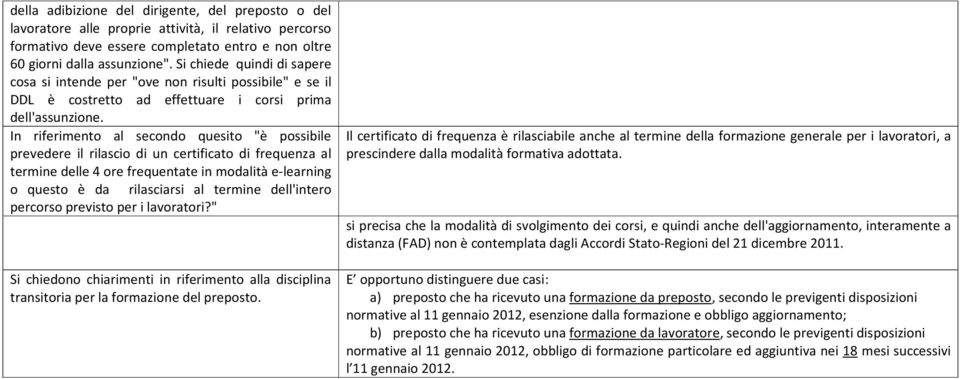 In riferimento al secondo quesito "è possibile prevedere il rilascio di un certificato di frequenza al termine delle 4 ore frequentate in modalità e-learning o questo è da rilasciarsi al termine