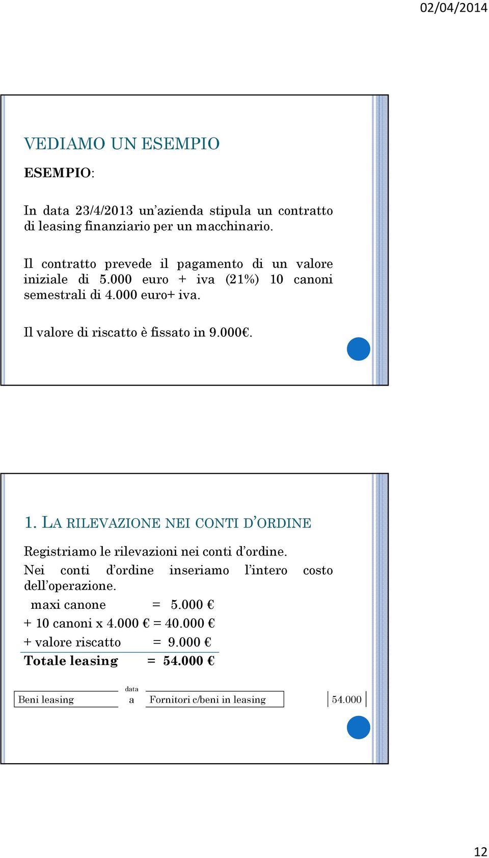 Il vlore di risctto è fissto in 9.000. 1. LA RILEVAZIONE NEI CONTI D ORDINE Registrimo le rilevzioni nei conti d ordine.