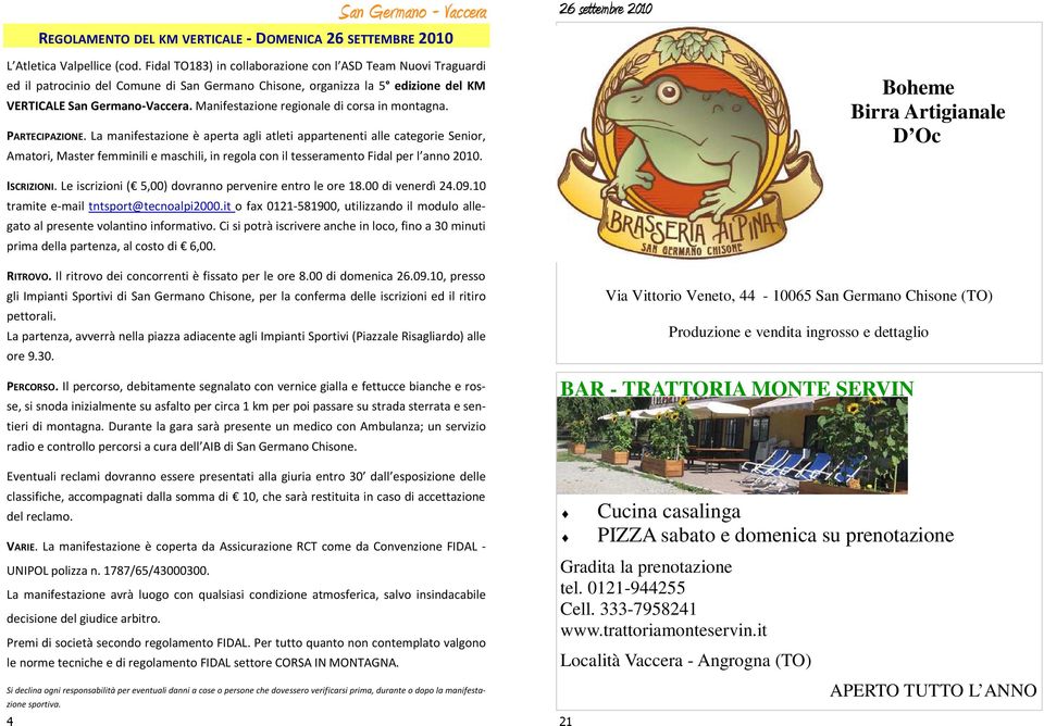 Manifestazione regionale di corsa in montagna. PARTECIPAZIONE.