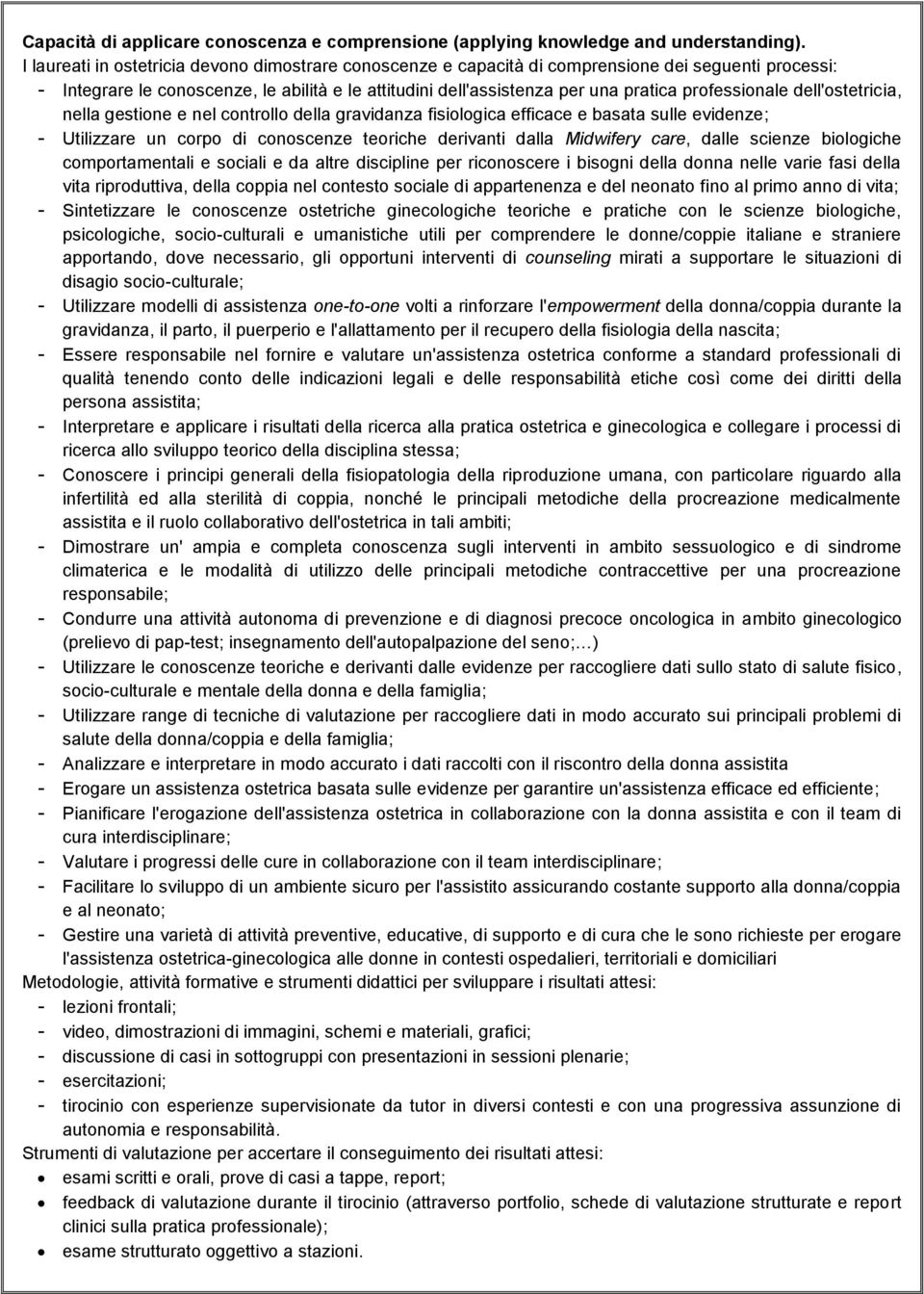 professionale dell'ostetricia, nella gestione e nel controllo della gravidanza fisiologica efficace e basata sulle evidenze; - Utilizzare un corpo di conoscenze teoriche derivanti dalla Midwifery