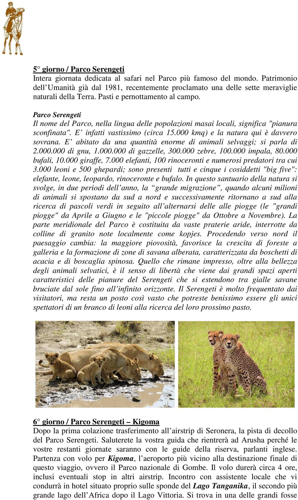 Parco Serengeti Il nome del Parco, nella lingua delle popolazioni masai locali, significa "pianura sconfinata". E infatti vastissimo (circa 15.000 kmq) e la natura qui è davvero sovrana.