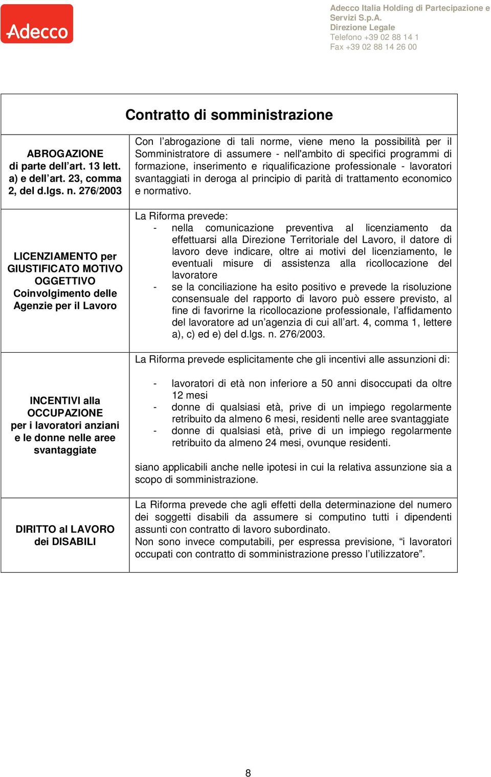 nell'ambito di specifici programmi di formazione, inserimento e riqualificazione professionale - lavoratori svantaggiati in deroga al principio di parità di trattamento economico e normativo.