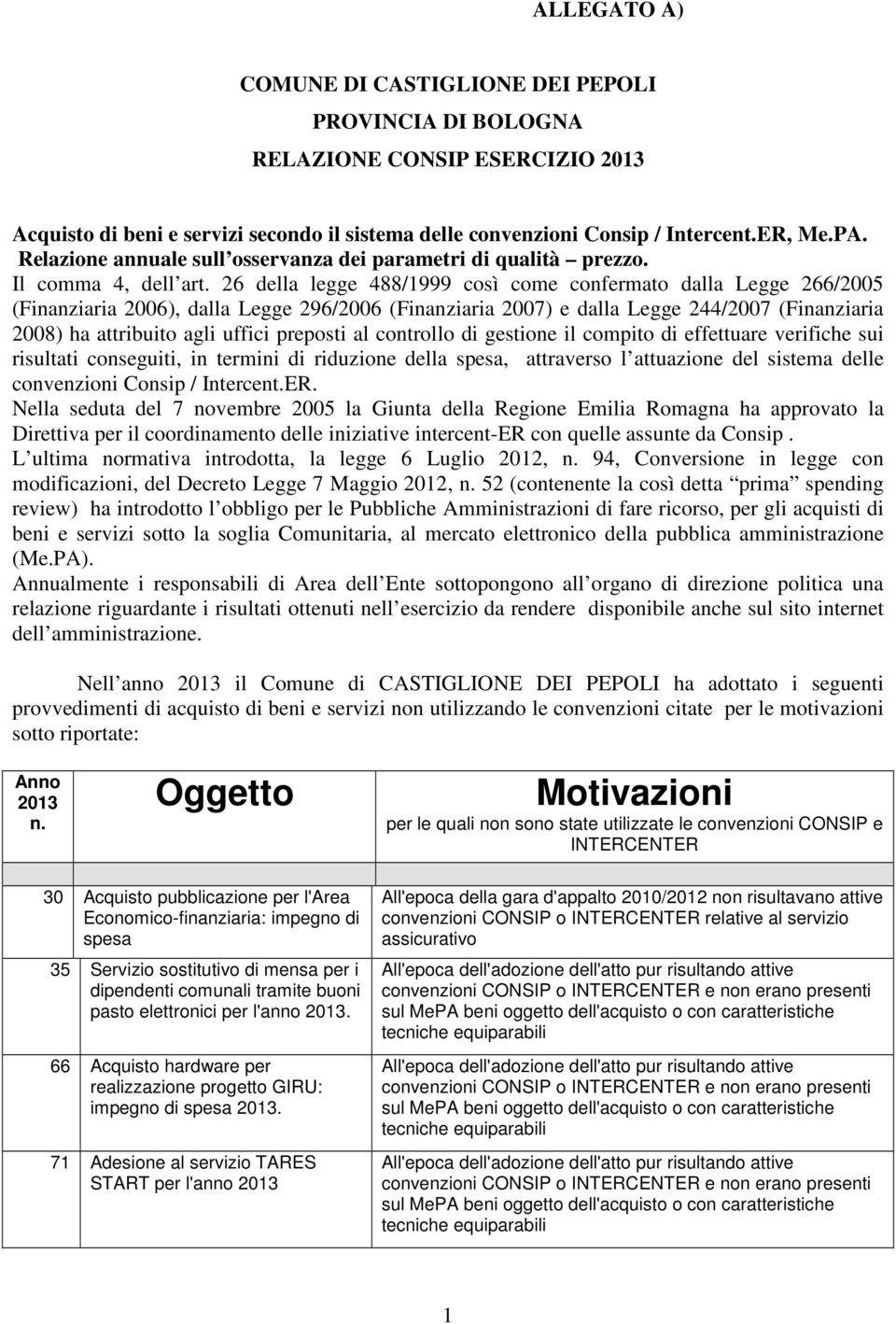 26 della legge 488/1999 così come confermato dalla Legge 266/2005 (Finanziaria 2006), dalla Legge 296/2006 (Finanziaria 2007) e dalla Legge 244/2007 (Finanziaria 2008) ha attribuito agli uffici