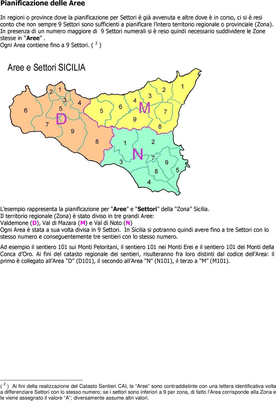 Ogni Area contiene fino a 9 Settori. ( 2 ) L esempio rappresenta la pianificazione per Aree e Settori della Zona Sicilia.
