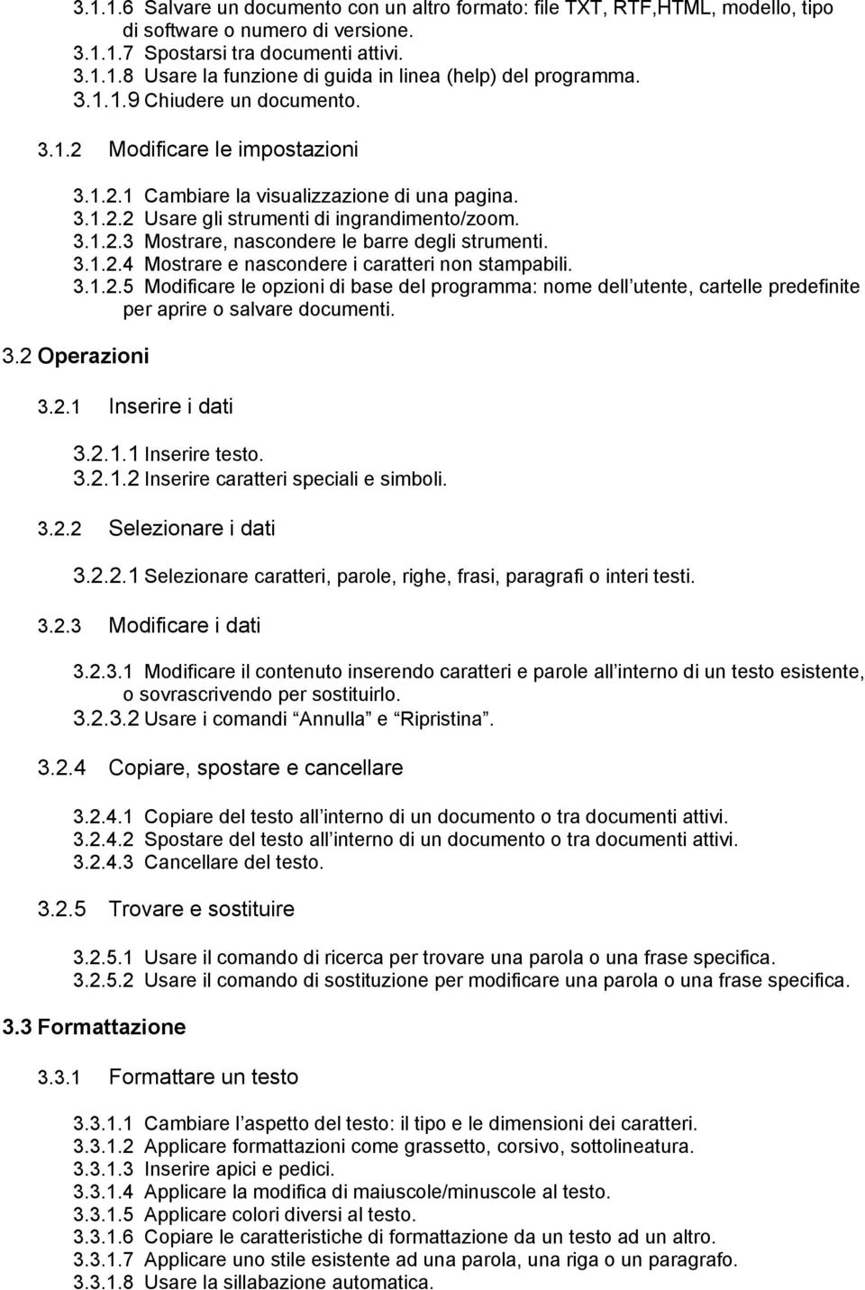 3.1.2.4 Mostrare e nascondere i caratteri non stampabili. 3.1.2.5 Modificare le opzioni di base del programma: nome dell utente, cartelle predefinite per aprire o salvare documenti. 3.2 Operazioni 3.