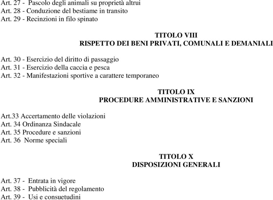 31 - Esercizio della caccia e pesca Art. 32 - Manifestazioni sportive a carattere temporaneo Art.33 Accertamento delle violazioni Art.