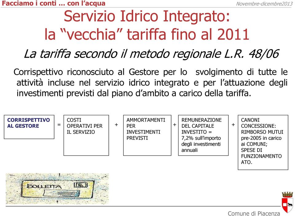 investimenti previsti dal piano d ambito a carico della tariffa.