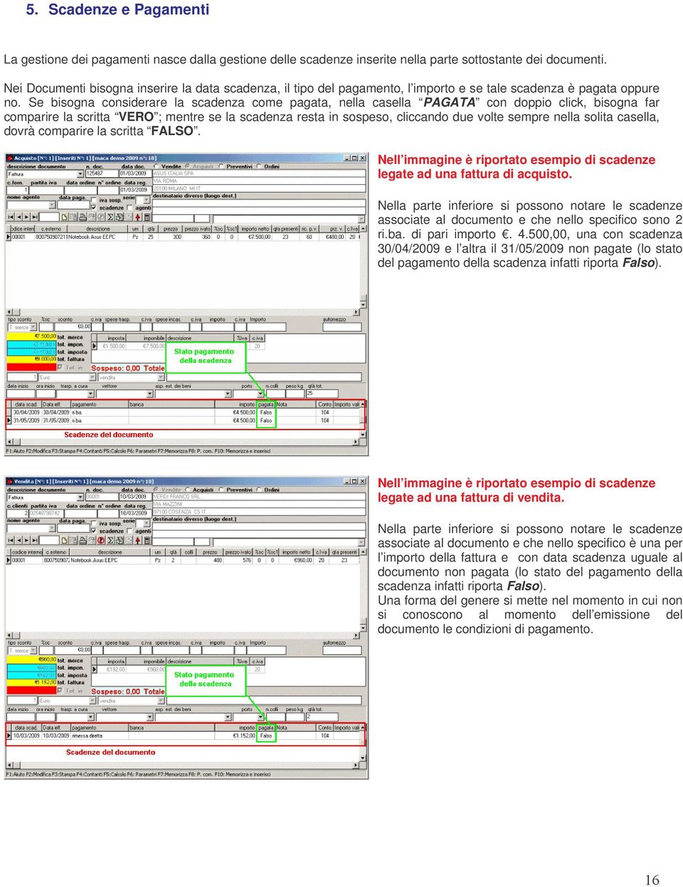 Se bisogna considerare la scadenza come pagata, nella casella PAGATA con doppio click, bisogna far comparire la scritta VERO ; mentre se la scadenza resta in sospeso, cliccando due volte sempre nella