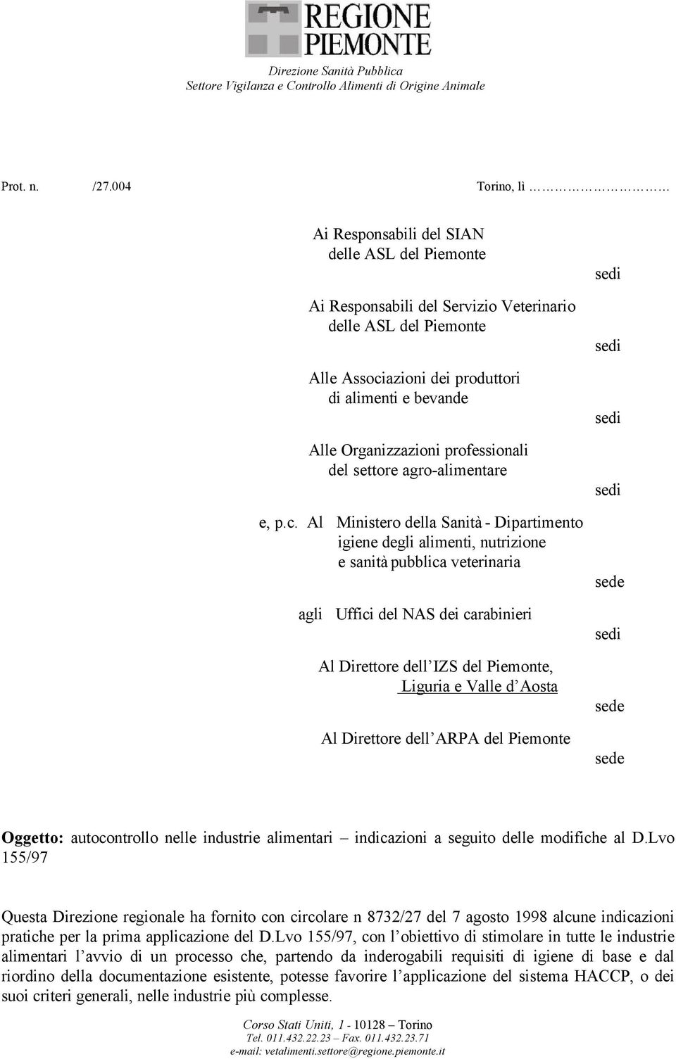 Organizzazioni professionali del settore agro-alimentare e, p.c.