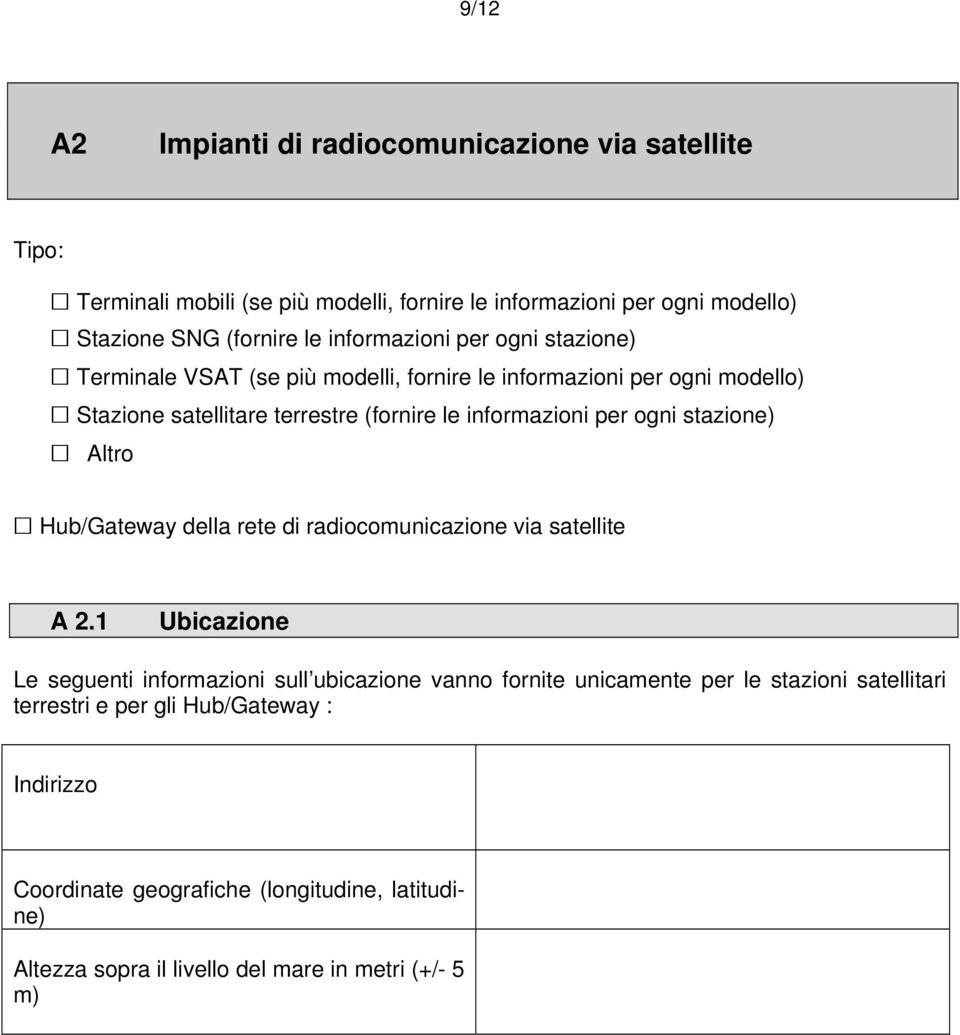 ogni stazione) Altro Hub/Gateway della rete di radiocomunicazione via satellite A 2.