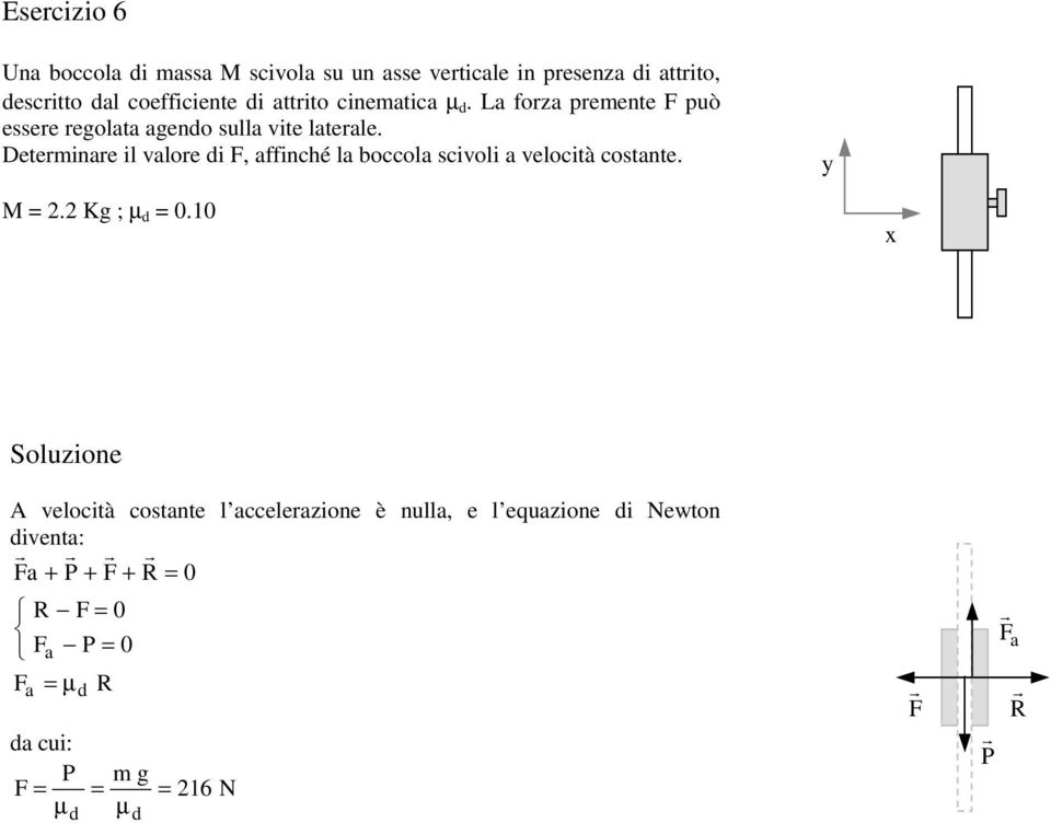 Deterinare il alre di F, affinché la bccla scili a elcità cstante. M. K ; µ d 0.