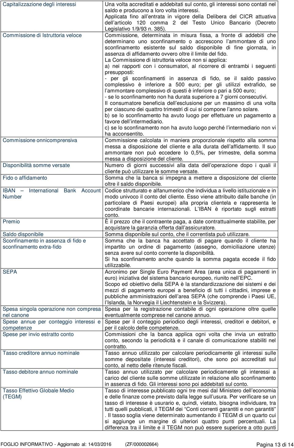 conto Tasso creditore annuo nominale Tasso debitore annuo nominale Tasso Effettivo Globale Medio (TEGM) Una volta accreditati e addebitati sul conto, gli interessi sono contati nel saldo e producono